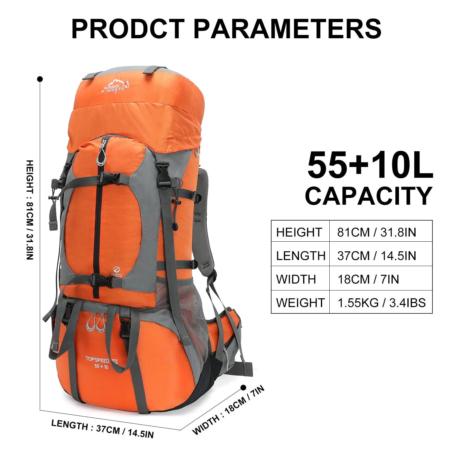 INOXTO 65/85L Lightweight Backpack - Image 16