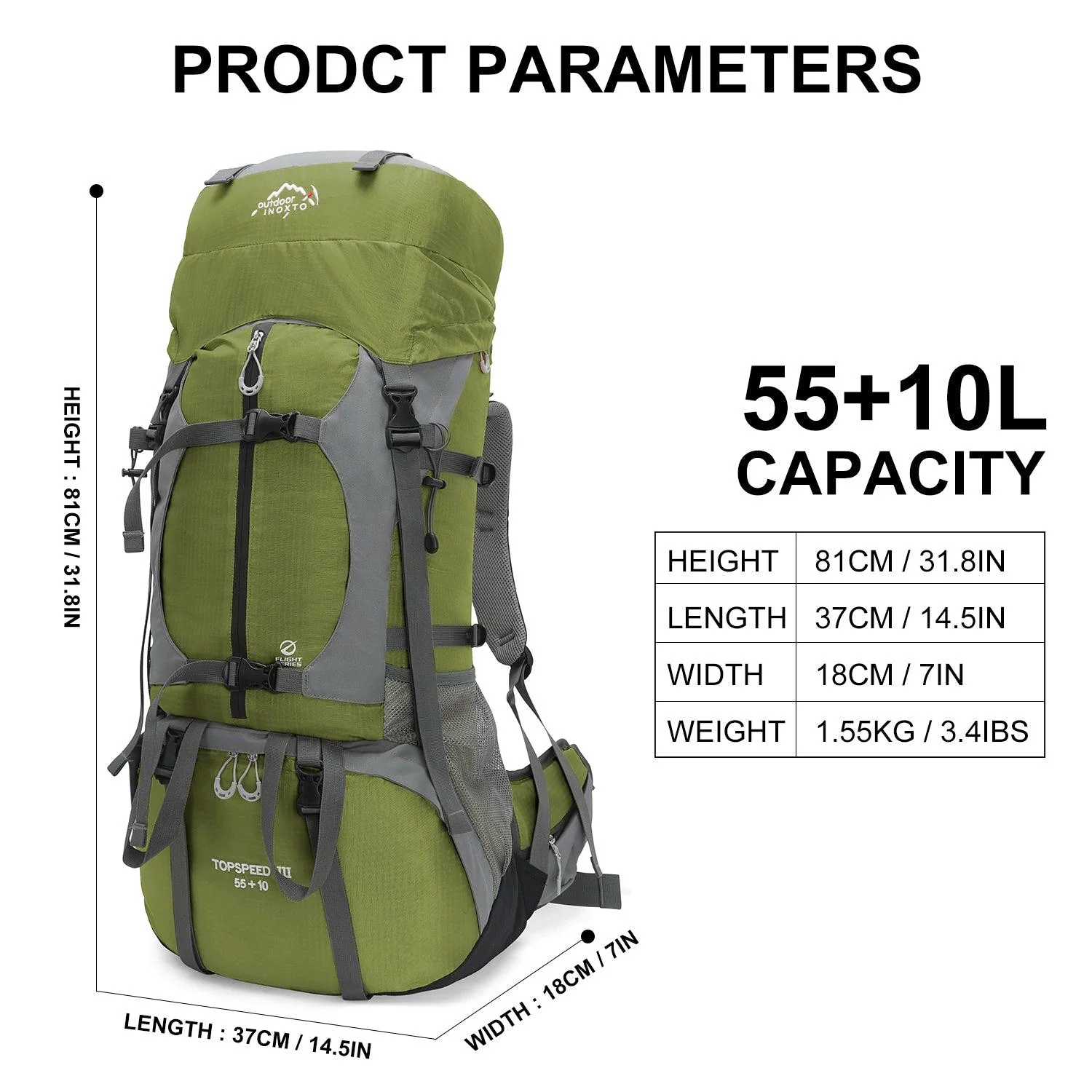 INOXTO 65/85L Lightweight Backpack - Image 3