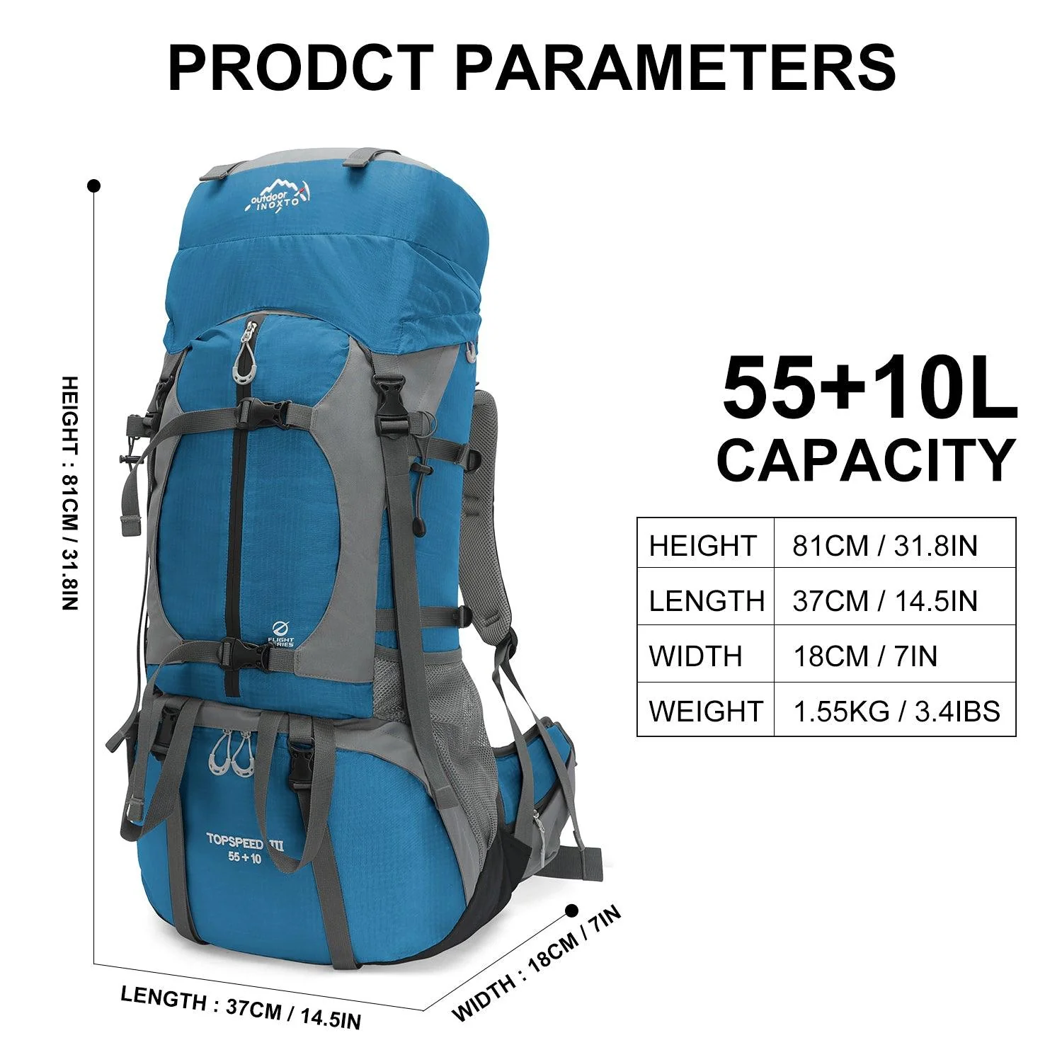 INOXTO 65/85L Lightweight Backpack - Image 8